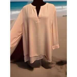 J Jill Blouse Womens XL Pale Pink Semi Sheer Roll Tab Sleeve Top Casual Beachy